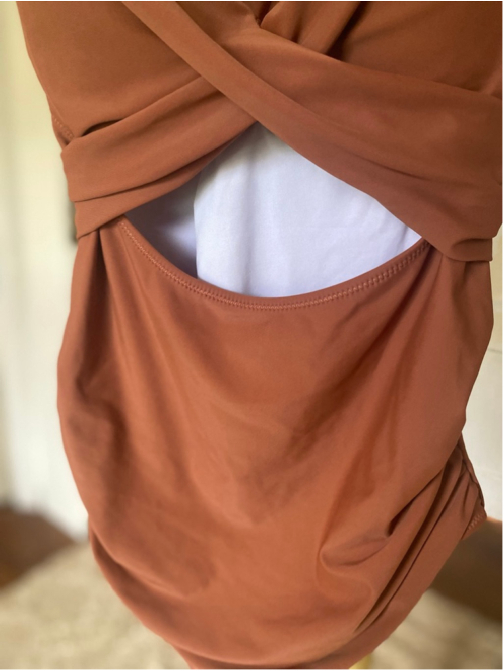 Rust Brown Cutout Twist Front One‎ Piece Swimsuit Ruched Tummy Control XL - Picture 4 of 7
